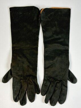 Vintage English Double Woven Cotton Ladies Gloves Size 7 Black